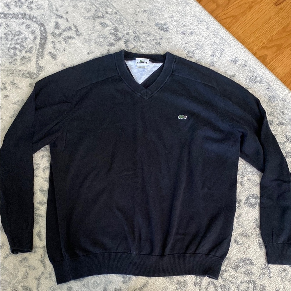 Vintage Lacoste Black V-Neck Sweater Timeless Style